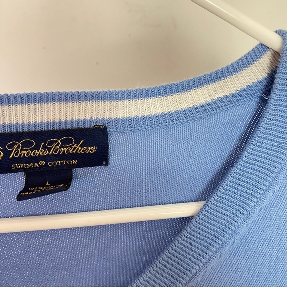 Brooks Brothers Sweater Mens Size Large Blue V Neck Supima Cotton Pullover - Picture 4 of 7